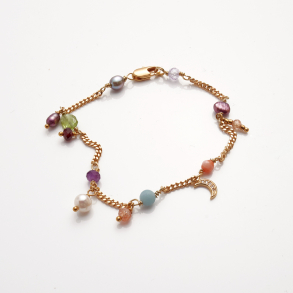 Panzer facet armb�nd med perler og m�ne vedh�ng 