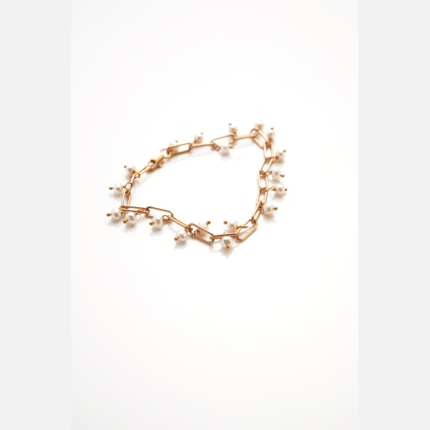 Rektangulr armbnd med hvide ferskvandsperler